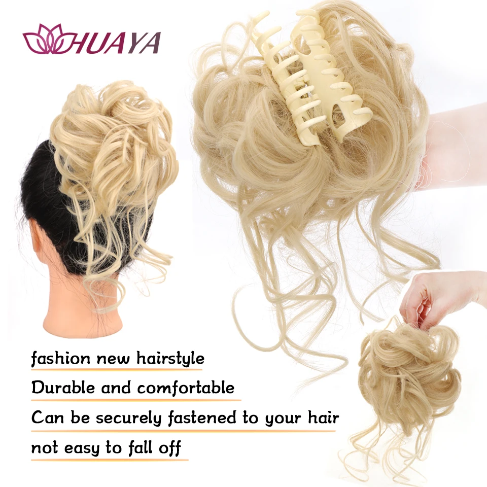 HUAYA Synthetic Messy Curly Claw Hair Bun Chignon Hair Extensions Scrunchy Fake False Hair With Tail for Women Hairpieces