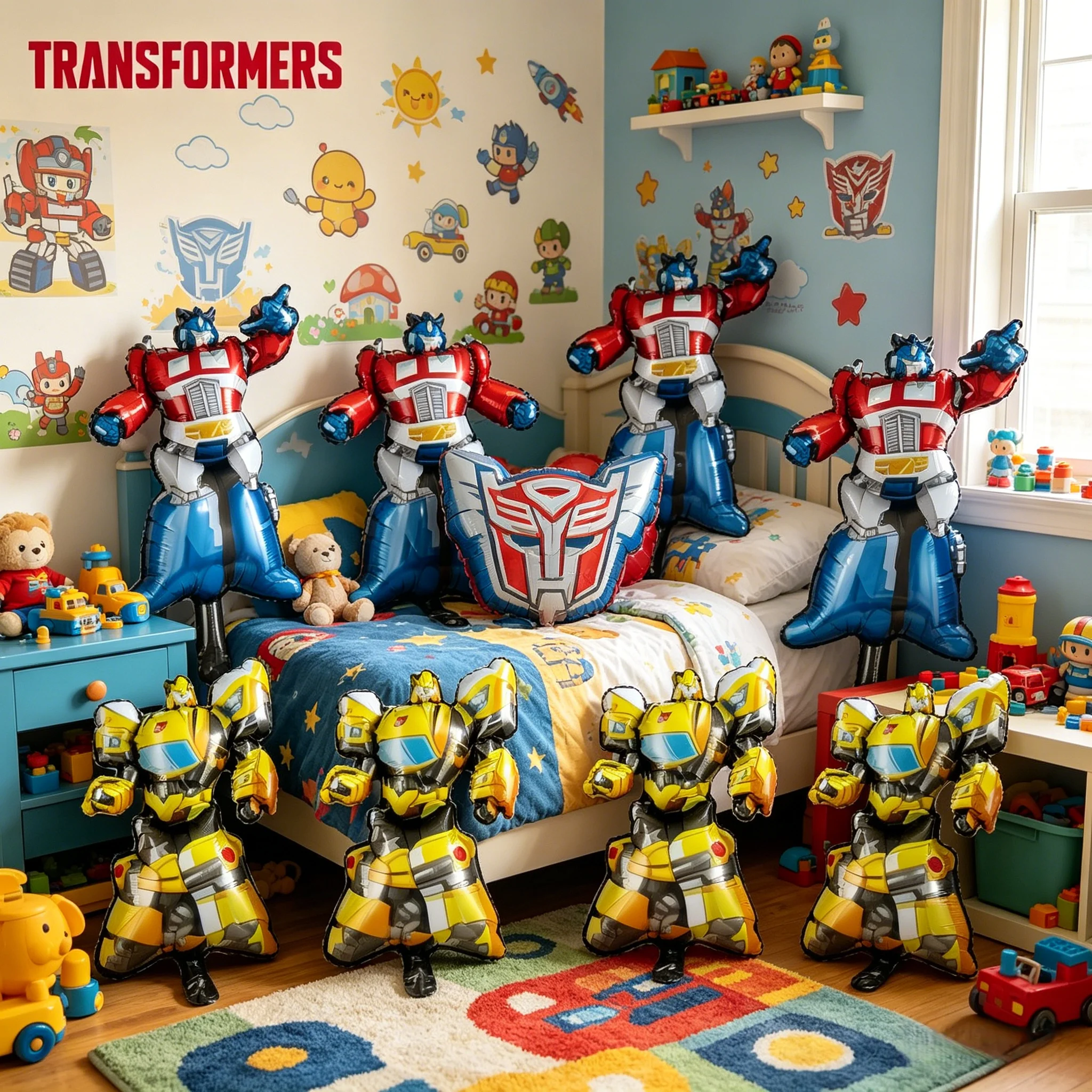 8pcs Transformers-themed Mini Optimus Prime and Bumblebee Combo Balloon Set for Birthday and Party Decorations - Handheld Mini B - view 3