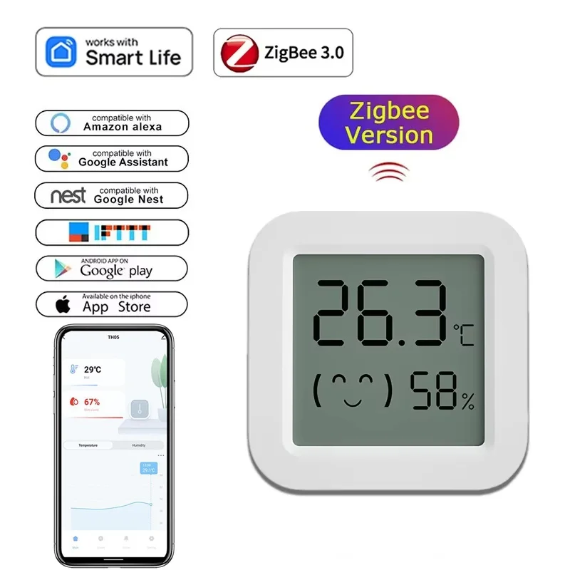 

Tuya Zigbee Temperature Humidity Sensor Mini Smart Home Indoor Hygrometer APP Monitoring Work With Google Home Smart Life Alexa