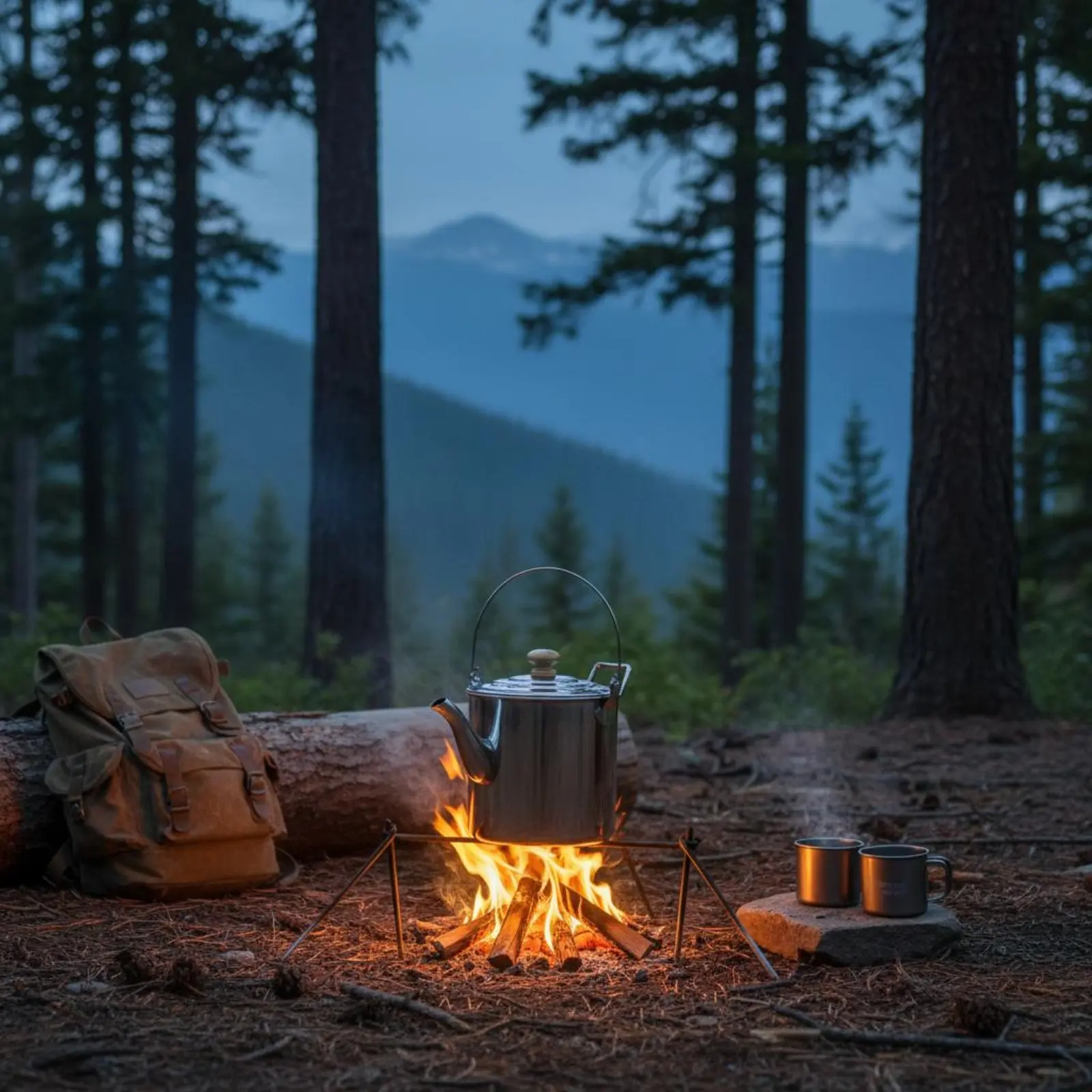 Stainless Steel Campfire Kettle Long-Lasting Portable Outdoor Tea Pot Camping Water Boiling Pot Wooden Knob Lid for Hikers