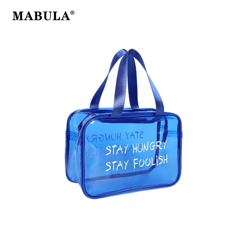 

MABULA PVC Transparent Travel Bag Large Capacity Cosmetic Storage Bag Waterproof Zipper Wash Bag Small Portable Handbag