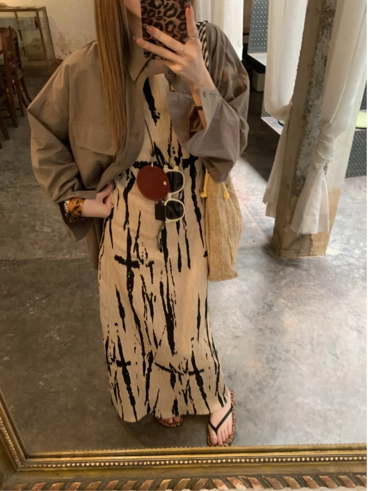 

plus Size Women's Vintage Print Watercolor V-Ne Strap Dr Spring New Design Sensual Long Dr Commute Korean Sle Slim Fit