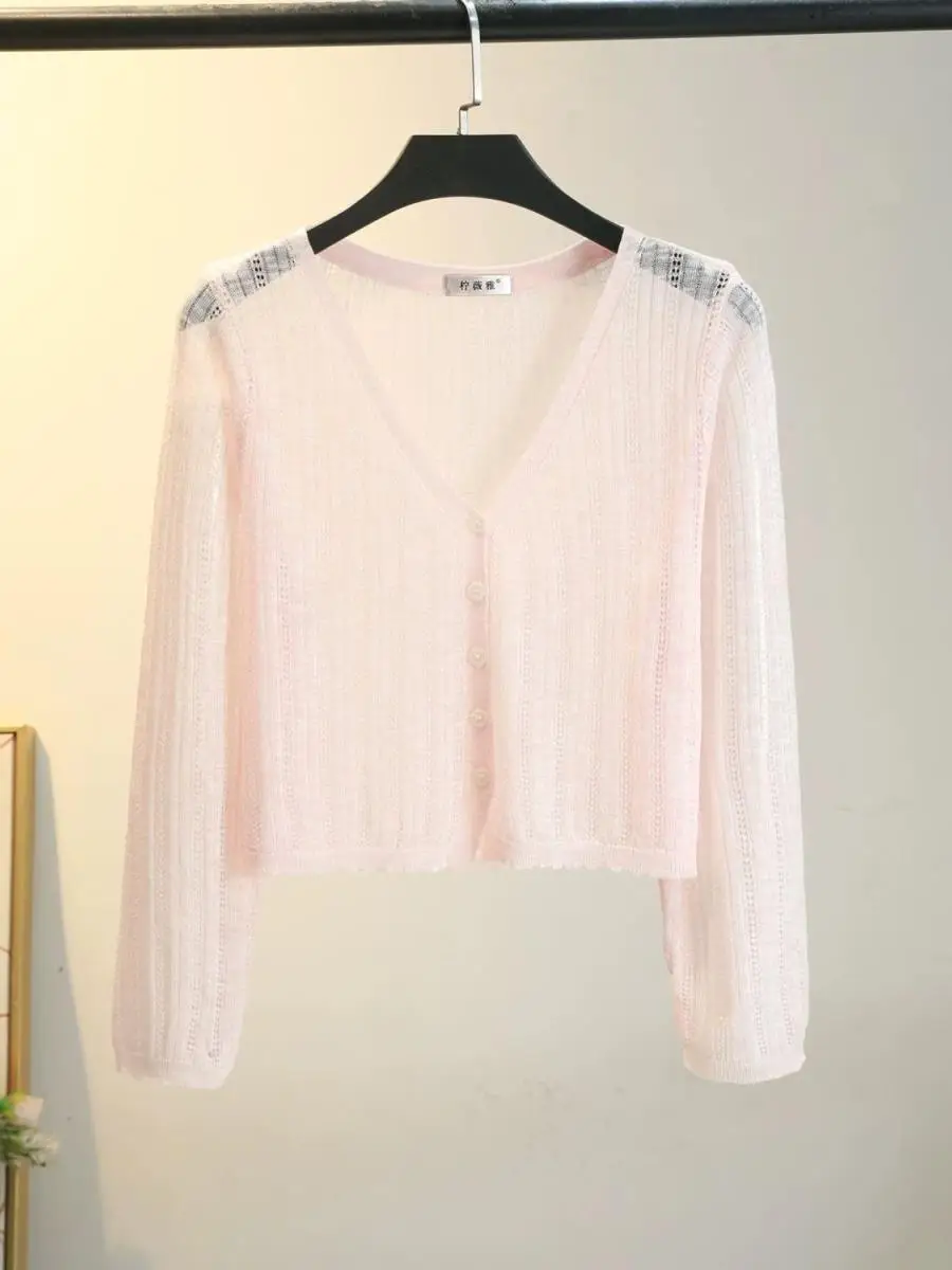 conjunto-de-duas-pecas-cardiga-aberto-de-malha-fina-com-decote-em-v-estilo-simples-de-verao-e-camisa-rosa-de-seda-gelada-com