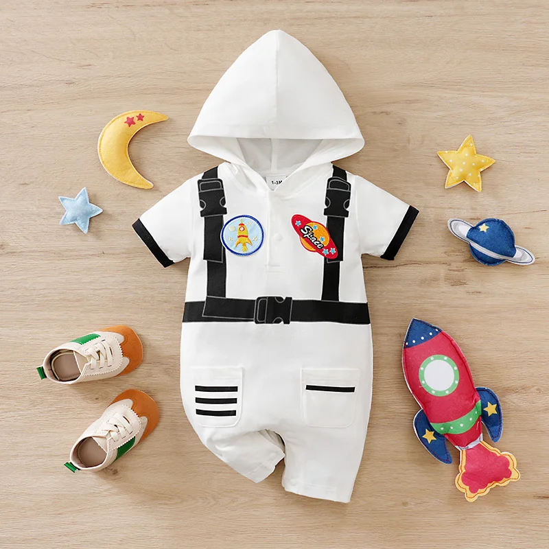 

Creativity white Astronaut with Fake Suspenders 100% Cotton baby clothes 0-18Months Boys and Girls Baby Short-Sleeve Romper