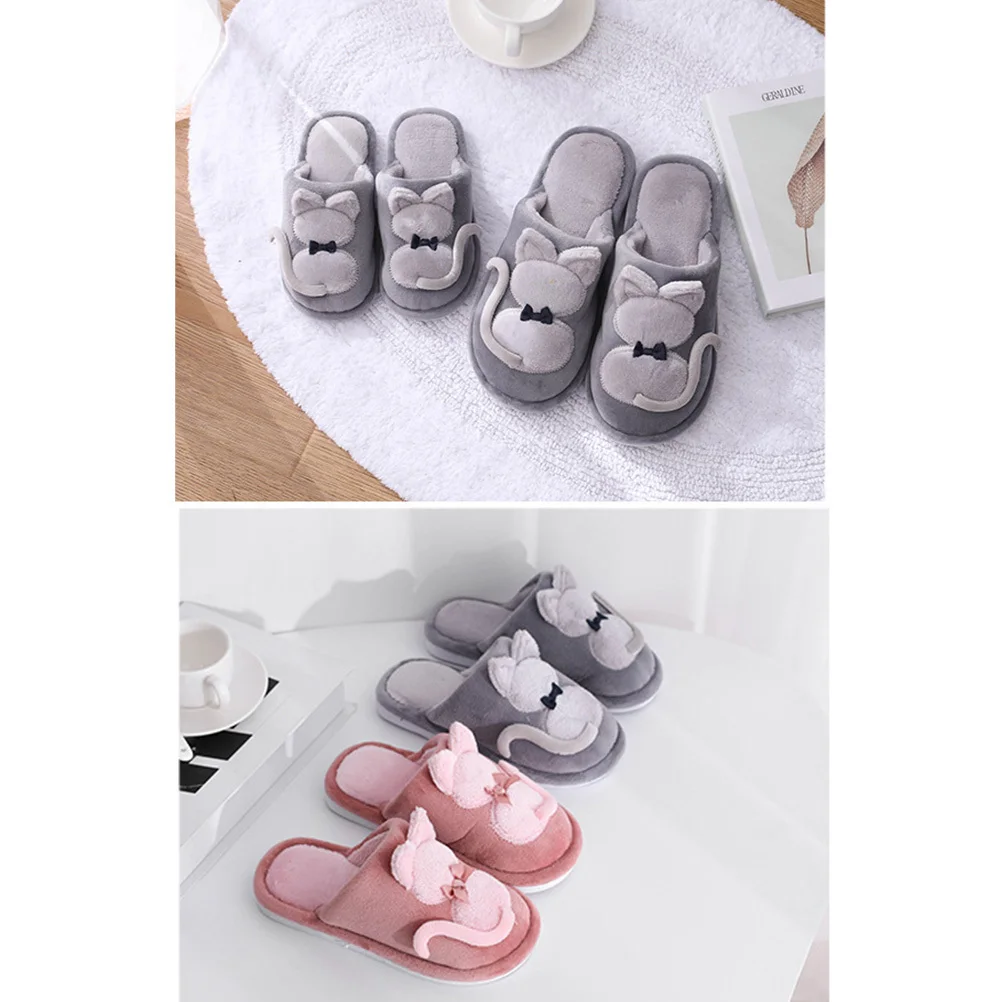 

1Pair Cartoon Cat Shape Warm Cotton Kids Slippers Winter Autumn Semi-Enclosed Indoor for Girls Boys 22cm Watermelon Red