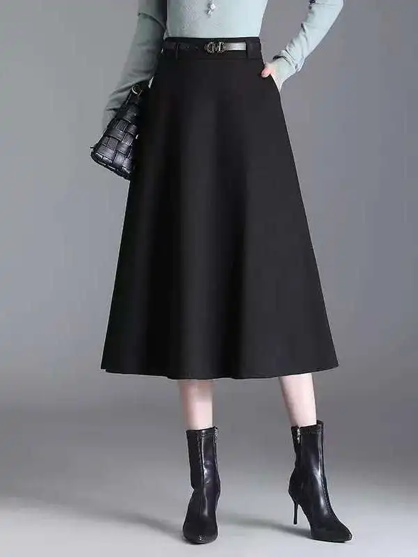 

Юбка миди А-силуэта для полных женщин, с эластичным поясом, скрывающая живот, однотонная, универсальная, весенняя новинка, в корейском стиле