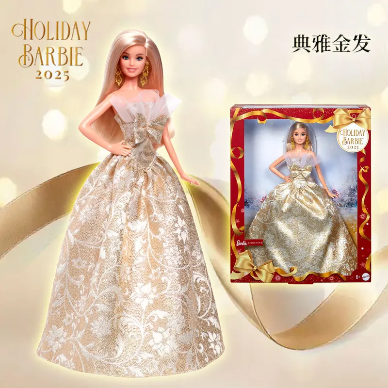 

Genuine In Stock Barbie 2025 Holiday Collectible Series Blonde Red Brown Hair Doll Collection Doll Gown Dress Girl Birthday Gift