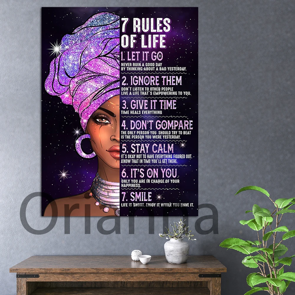 

7 Rules Of Life Wall Decor Black Queen Canvas Wall Art Prints Black History Month Afro Hair Art Black Girl Magic Black Pride Art