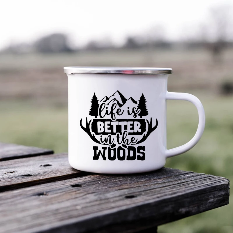 Camping Mug Happy Campers Campfire Enamel Camping Cups  Outdoor Campervan Coffee Mug Mug Adventure Cup Camper Van Gift