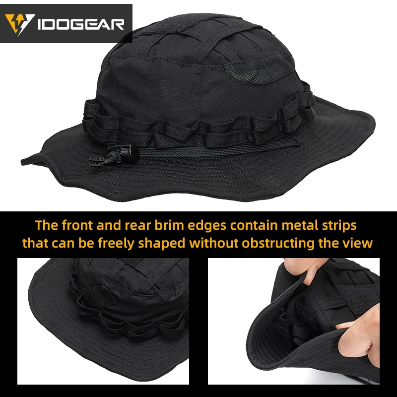 IDOGEAR التكتيكية Boonie قبعة الغابة قبعات للحماية من الشمس قابل للتعديل تنفس واسعة حافة قبعة لصيد الأسماك 3623