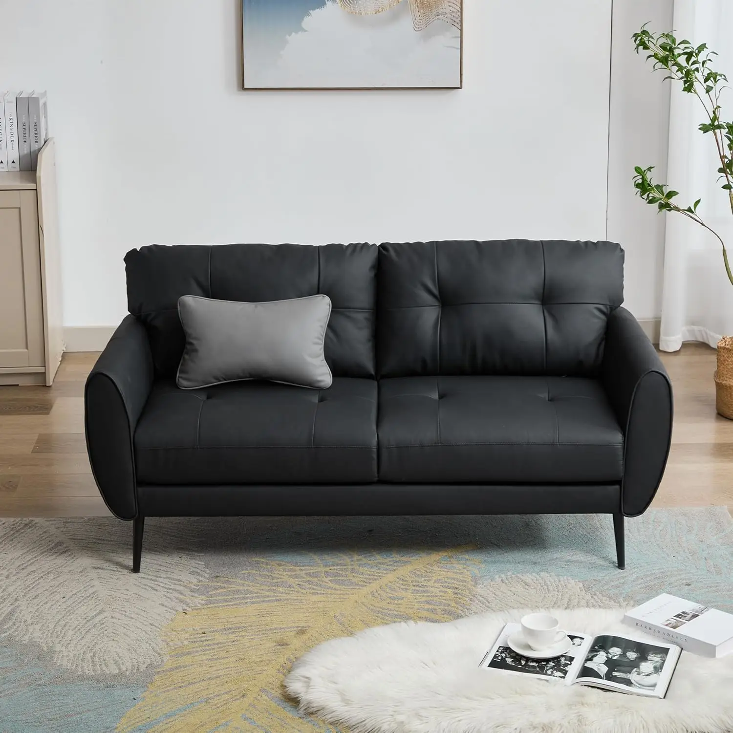 Sofa Couch 61 "kleine Loves eat Sofas für Wohnzimmer Leder couch Mitte des Jahrhunderts moderne getuftete Mini-Sofa bequemes Büro 2 Sitz