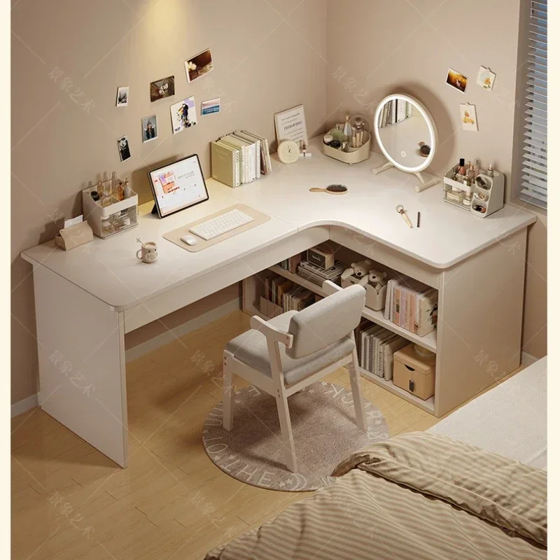 Multi-functional Computer desk, bookshelf, integrated corner workbench, white corner learning and writing desk