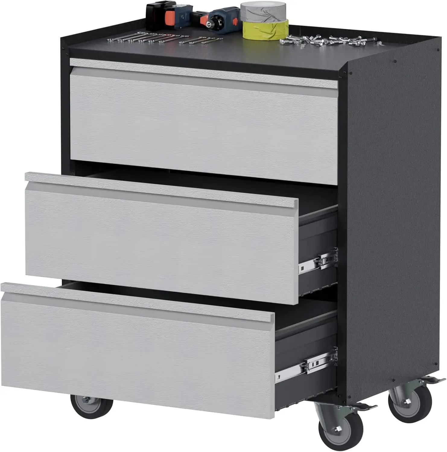 Tool Storage Garage Cabinet with Wheels,  Chest Rolling Metal Storage Cabinet on Wheels, Assembly Required,