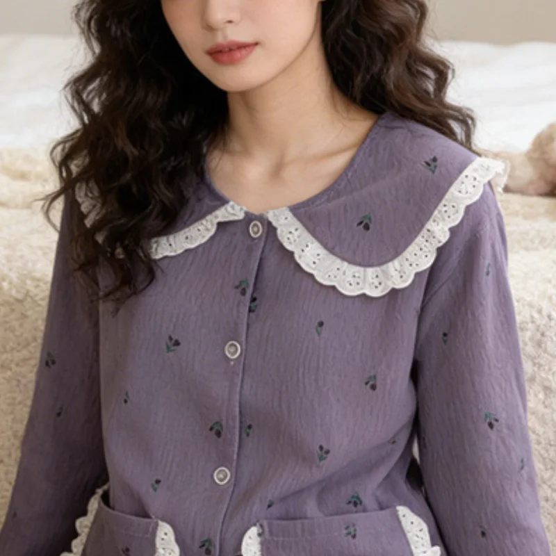 New Sweet and Cute Student Pajama Women's Winter Thick Warm Square Neck Set Princess Style Gentle and Elegant Home Clothes Set