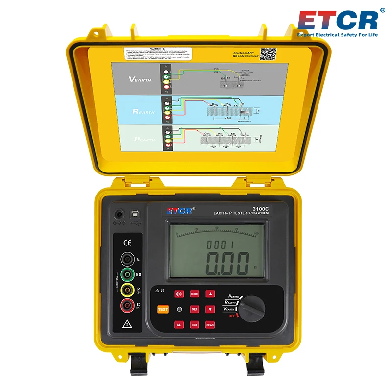 ETCR3100C Large Capacity Rechargeable Lithium Battery Pack Earth Soil Resistivity Tester for Outdoor Construction Site Use