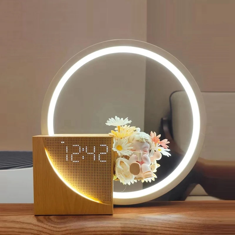 Wake Up Night Light with Alarm Clock for Bedroom 3 Level Dimmable Touch Table Lamp with White Noise for Kids US Plug-AD23