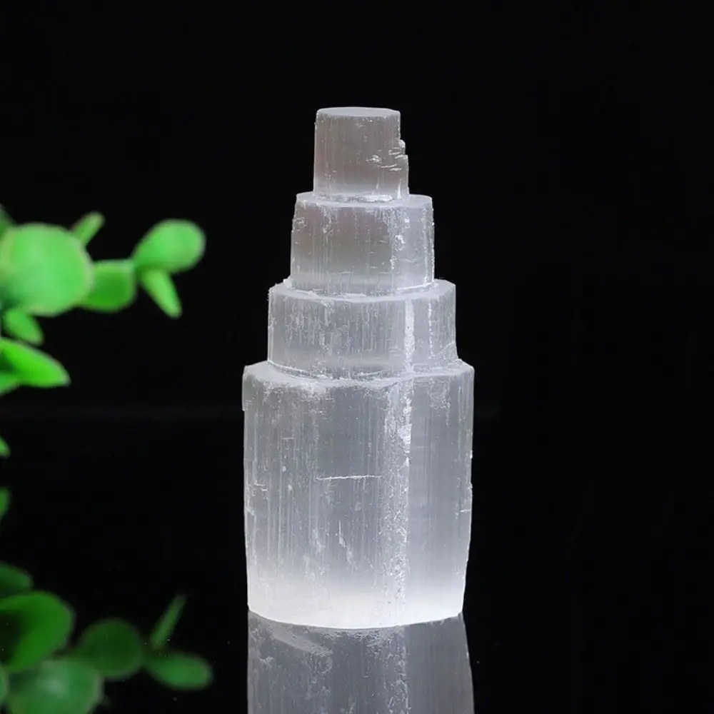 Hand-carved Transparent Heal the Mind Yoga Meditation Quartz Tower Crafts Crystal Stone Pillar Desktop Ornament Gypsum Tower