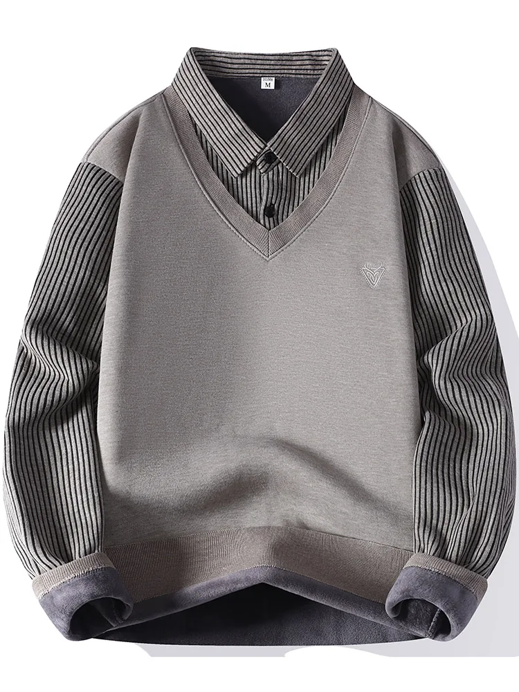 

Мужской трикотажный топ Thiened Fce на подкладке, повседневная внутренняя одежда, зимний топ с воротником irt, искусственный дизайн из двух предметов