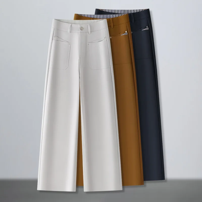 

Модные повседневные универсальные тонкие широкие брюки для женщин, осенние новые драпированные утягивающие элегантные прямые брюки с высокой талией, тренд