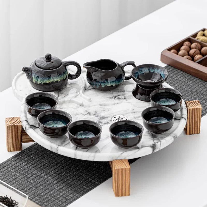 

Marble Serving Tea Tray Plate Saucer Coasters Hospitality Tea Tray Tableware Office Pot Ceremony Round Bandejas Home Products