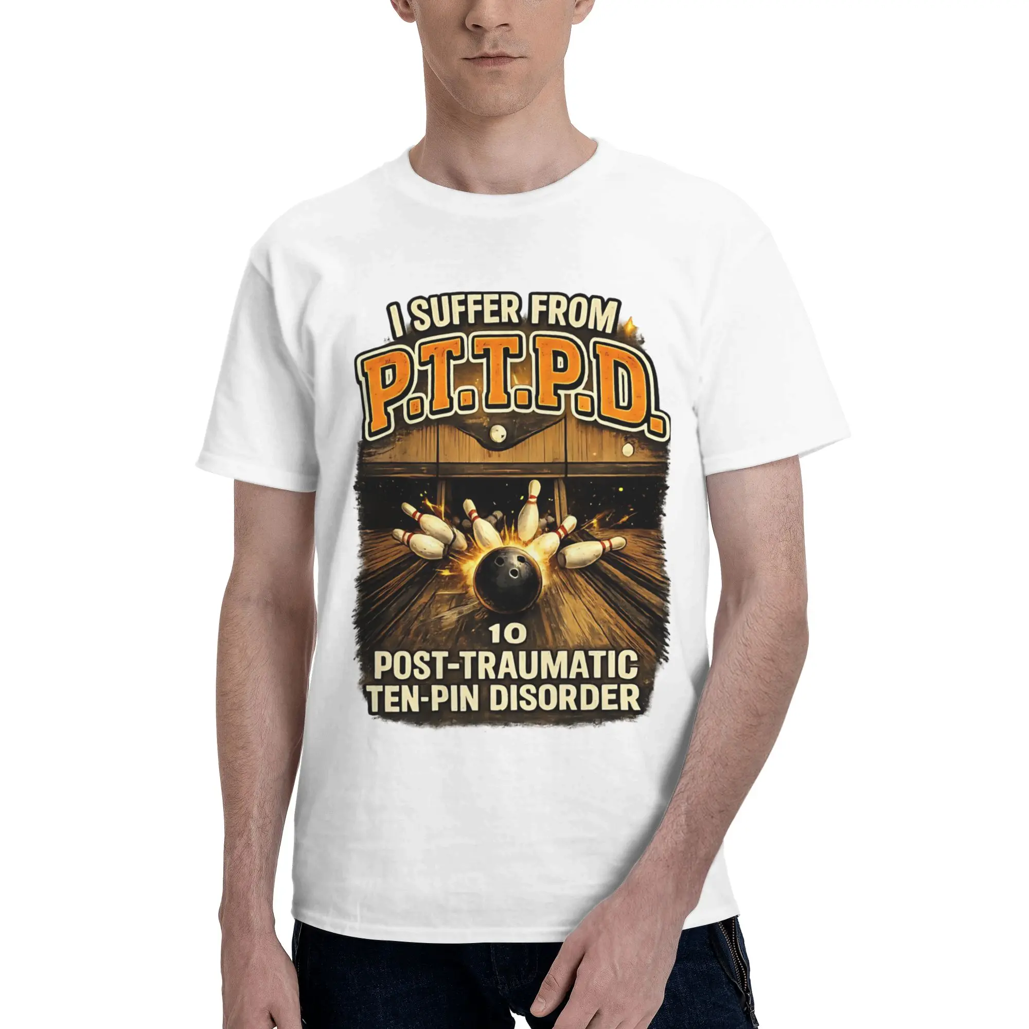 PTTPD Post Traumatic Disorder Funny Ten Pin Bowling Graphic Printing T Shirts Men Women  Pure Cotton  Tee Shirt Clothing view 2