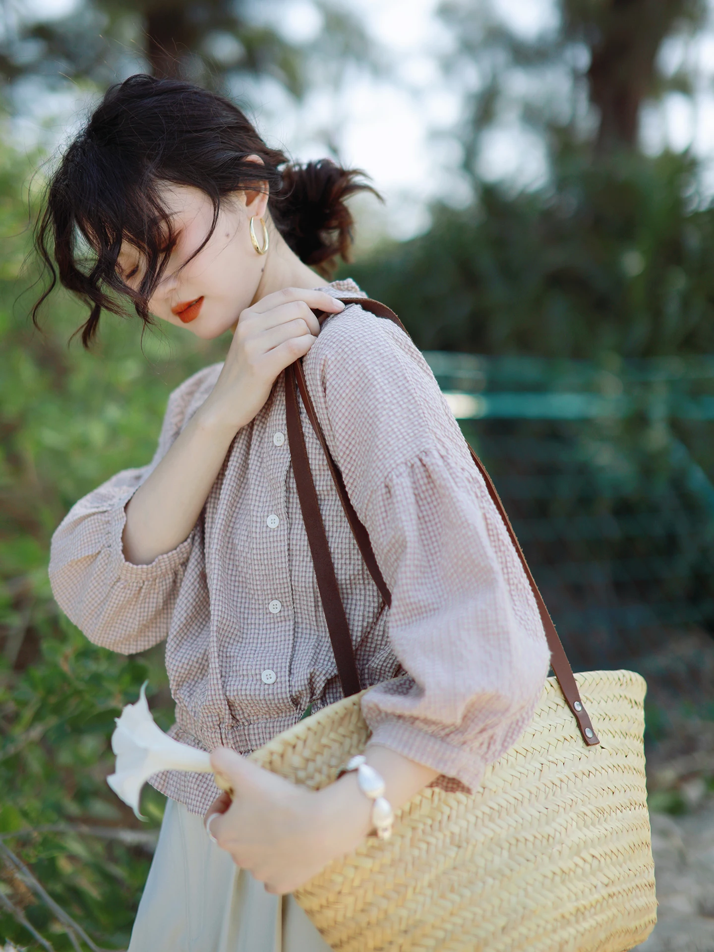 

Летняя женская рубашка Hua Ji C181 из чистого хлопка с кружевной отделкой, круглым вырезом, в японском стиле, свободного кроя, дышащая