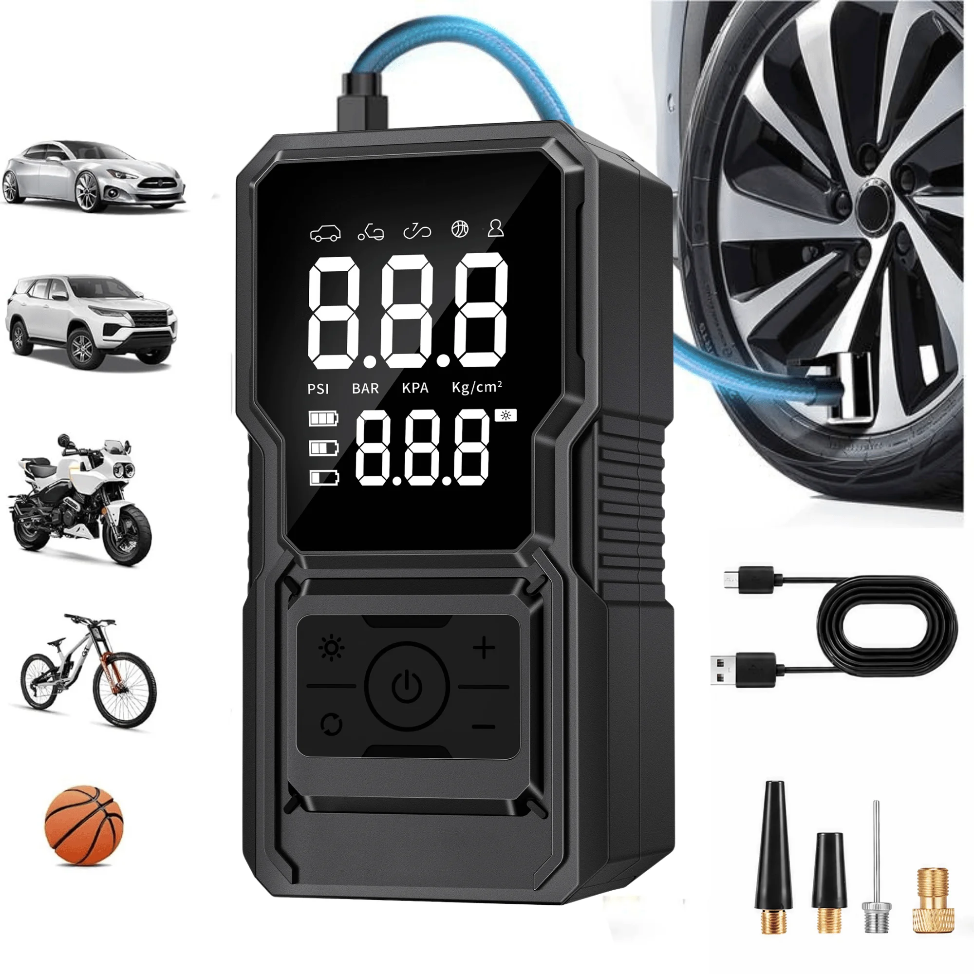 150 PSI Portable Tire Inflator, Cordless Digital Air Compressor with Auto Shut-Off for Cars, Motorcycles, Bicycles and Balls