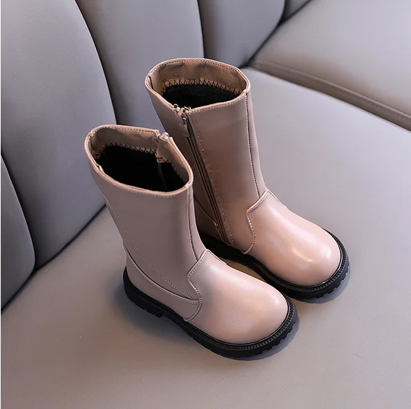 Ботинки Kid Shoe Plush Kid Boot Winter New Mid To Big Girl ShoeAnti Slip Leather Boot Versatile High Top Long Sleeve Cotton Boot