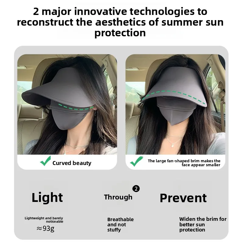 2026 Summer New Seamless Sun Hat with UV Protection for Women, Featuring A Large Brim and An Empty Top for Shade