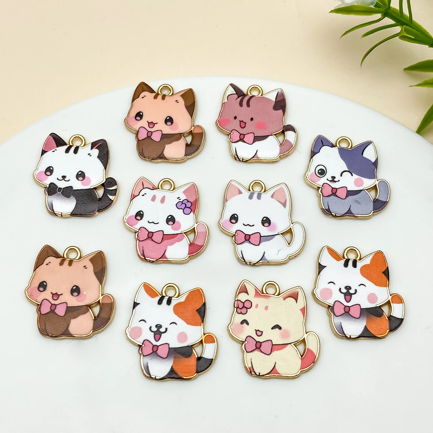 10 stücke 21x20mm Legierung Charms Mehrfarbige Anhänger Katze Tier Emaille Für Ohrring Schmuck Machen Zubehör Diy Halskette liefert