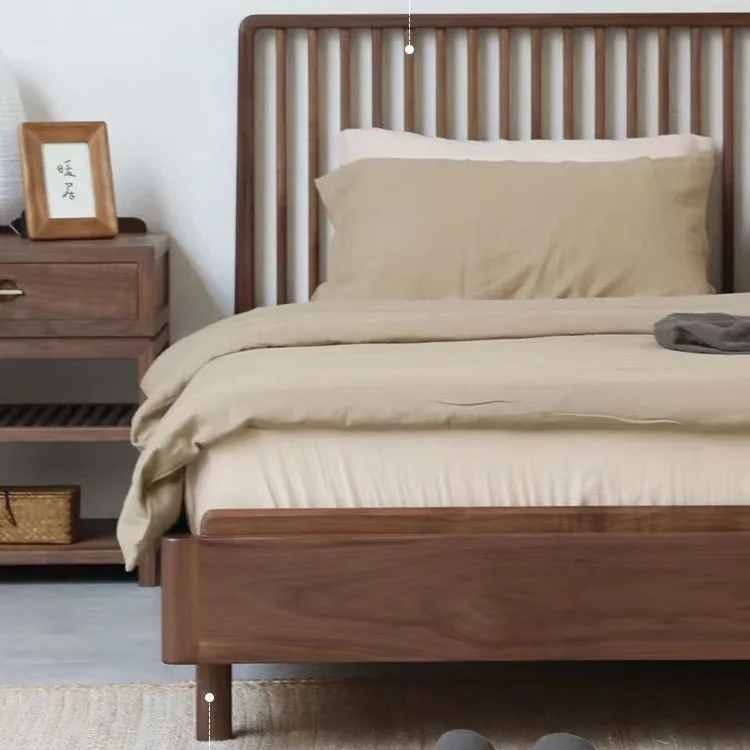 カスタマイズ可能な新しい中国ダブル北米ブラックウォールナットモダンシンプルマスターベッドルーム1.8メートルベッド
