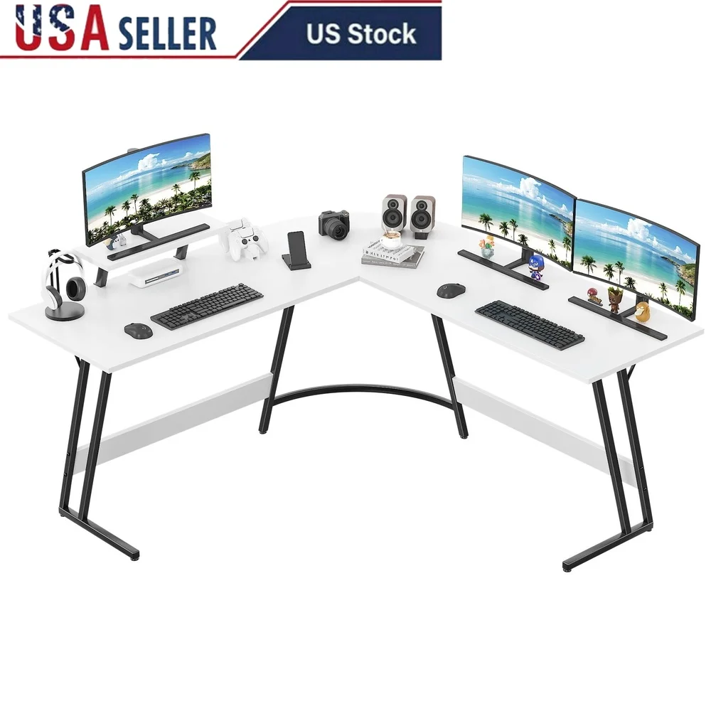 

L Shaped Computer Desk Modern Corner Workstation with Movable Small Table Adjustable Feet Office Furniture Storage Solutions