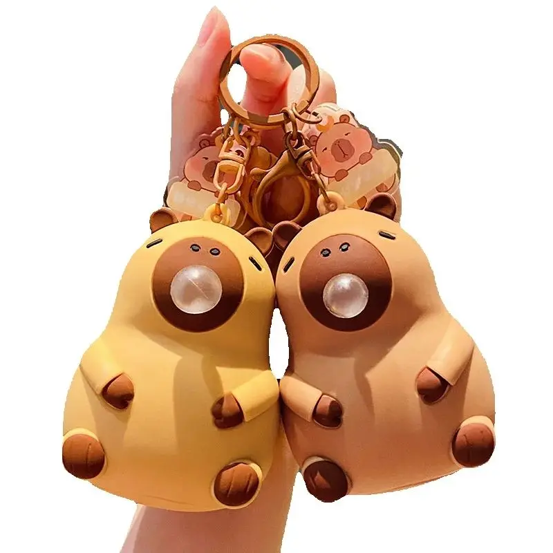 Keychain Cute Capybara Stuffed Animal Blowing Bubble Toys Bags Key Rings Soft Silicone Pendant Decoration Gifts for Women Girls