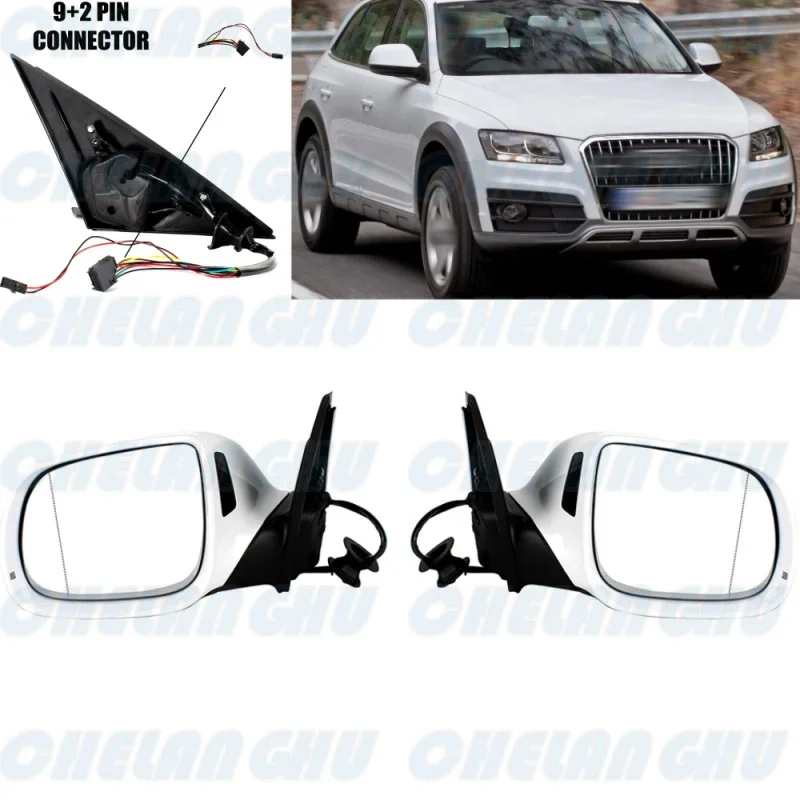 

Mirror Assembly For Audi Q5 2009 2010 2011 2012 2013 2014 2015 1 Pair 9+2 Pins White Painted Auto Adjust Power Fold Puddle Light