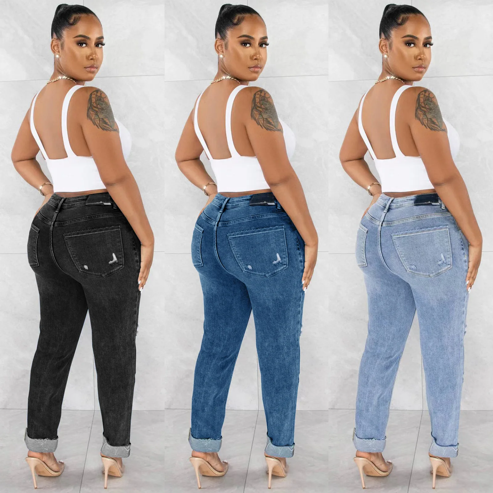 Women'S Jeans Summer Fashion Asymmetrical Ripped Skinny Stretch Denim Jeans Streetwear Hollow Out Slim Fit Ladies Jeans Pants