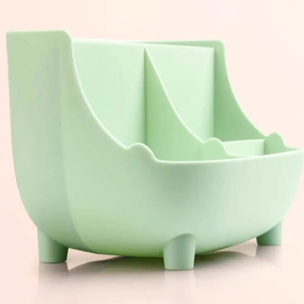 Cute Multi Grid Penholder Large Capacity with Stickers Table Storage Box Cartoon Pattern Makeup Brush Organizer Box