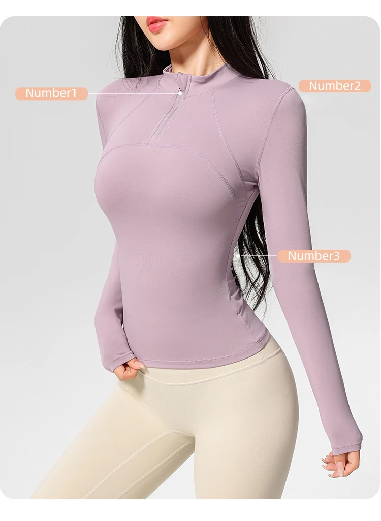 Langarm-Yoga-Trainings-T-Shirt für Damen, Reiten, Sport, Fitness, aktive Kleidung, Oberteil, bequemes, atmungsaktives Trainingsshirt – Detail 3
