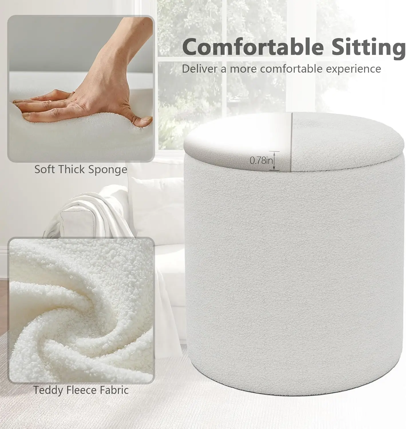 Soft Ottoman Poufs with Storage, Multifunctional Coffee Table Foot Rest for Living Room (White)