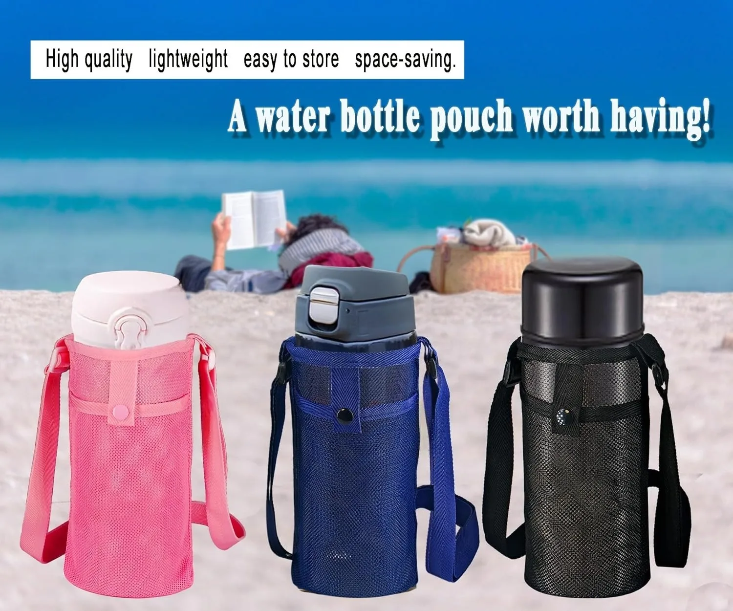 Crossbody Sling Water Bottle Bag with Adjustable Shoulder Mesh Lightweight Bottle Carrier for Walking Sports Hiking Camping