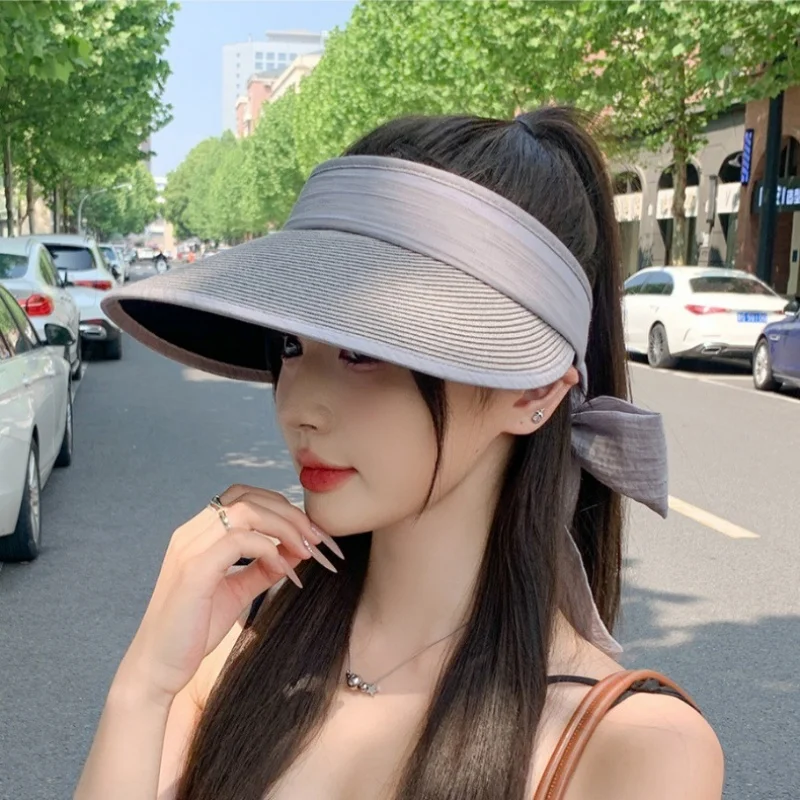 

Color Blocking Ice Silk Hairband Hollow Top Hat Korean Fashion Shading Sunscreen Hat Student Outdoor Mountain Climbing Bow