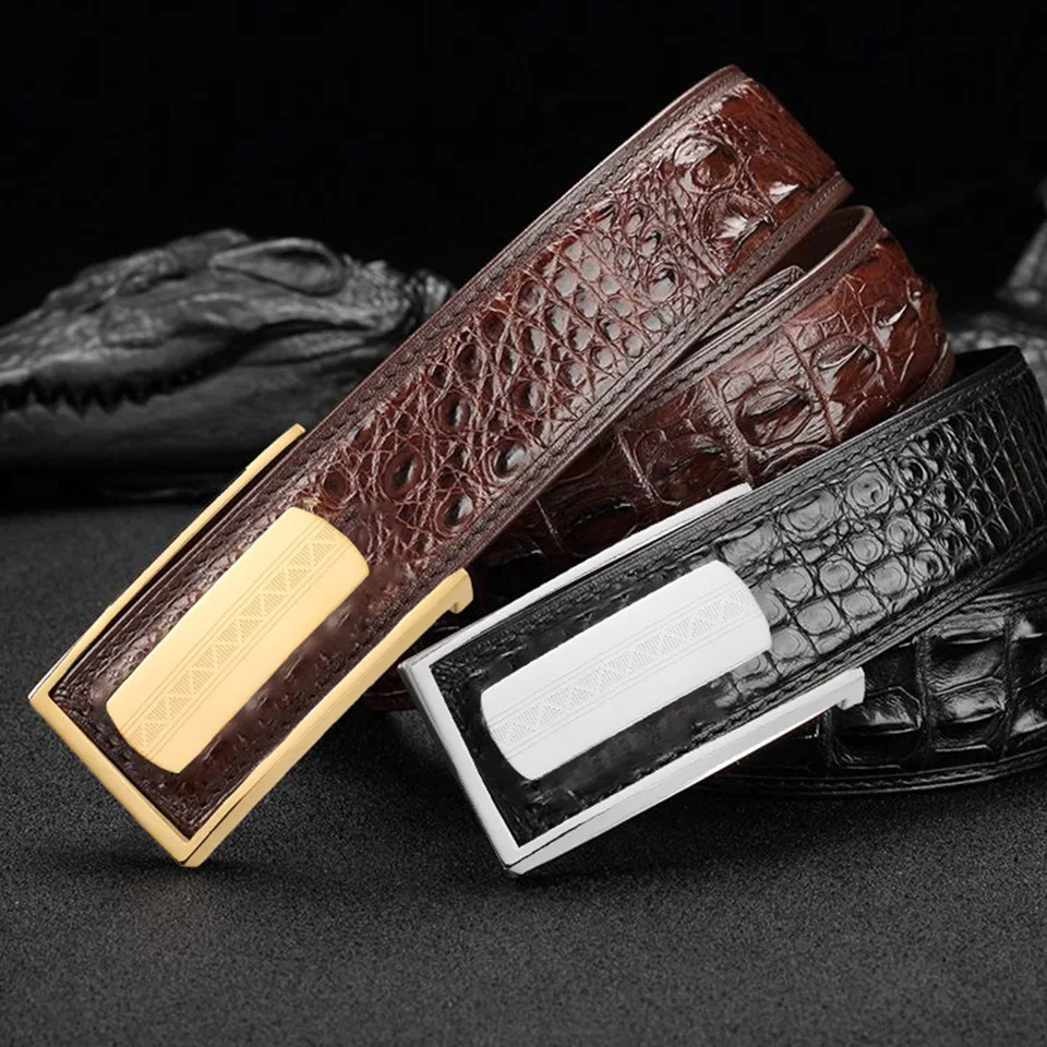 High Quality Crocodile Leather Belt With Needle Buckle Luxury Men Business Casual Jeans Design Genuine Leather Waist Black Belts