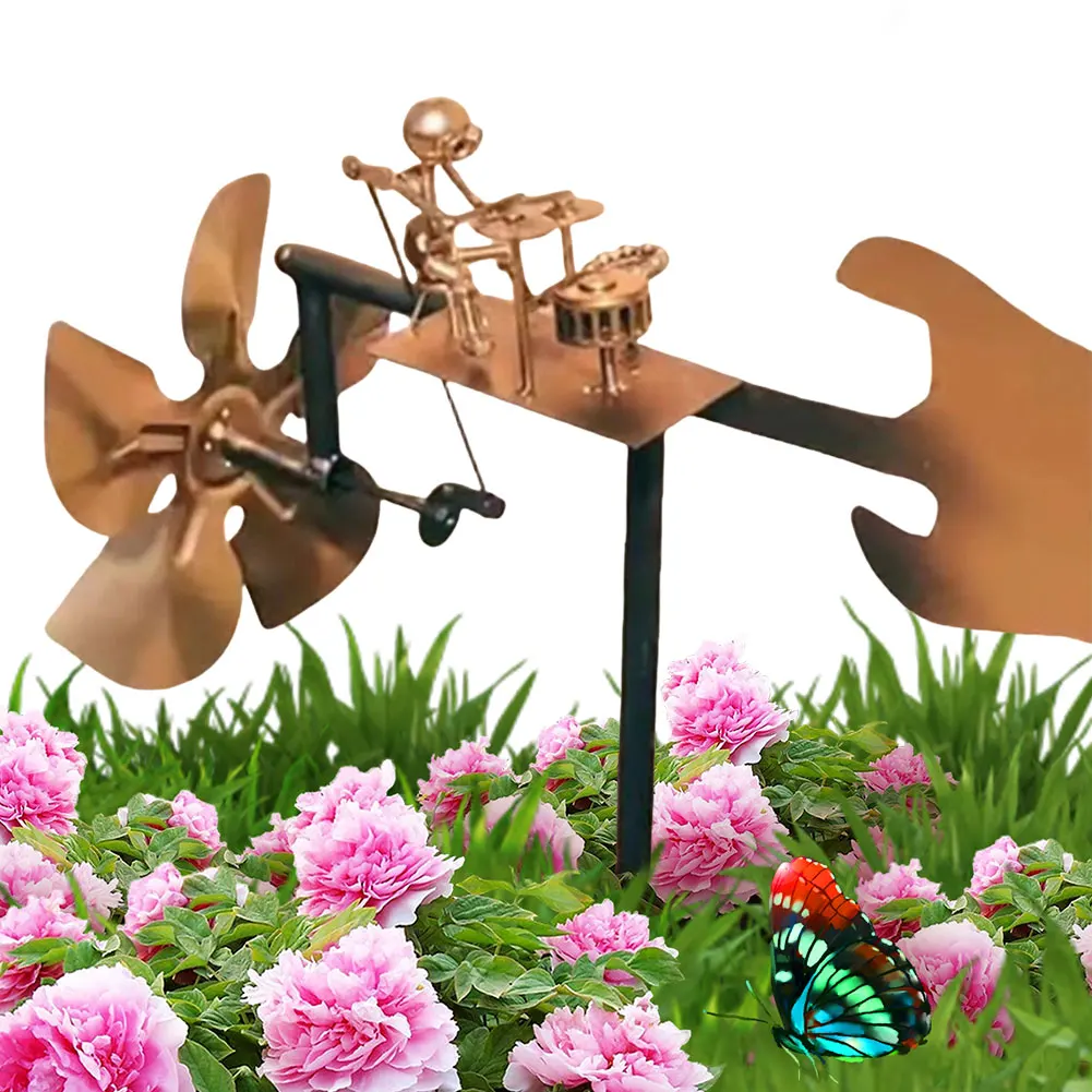 

Metal Drummer Wind Spinner Beat The Drums Windmill Wind Power Rock Art Statue Percussionist Music Figurines for Garden Patio