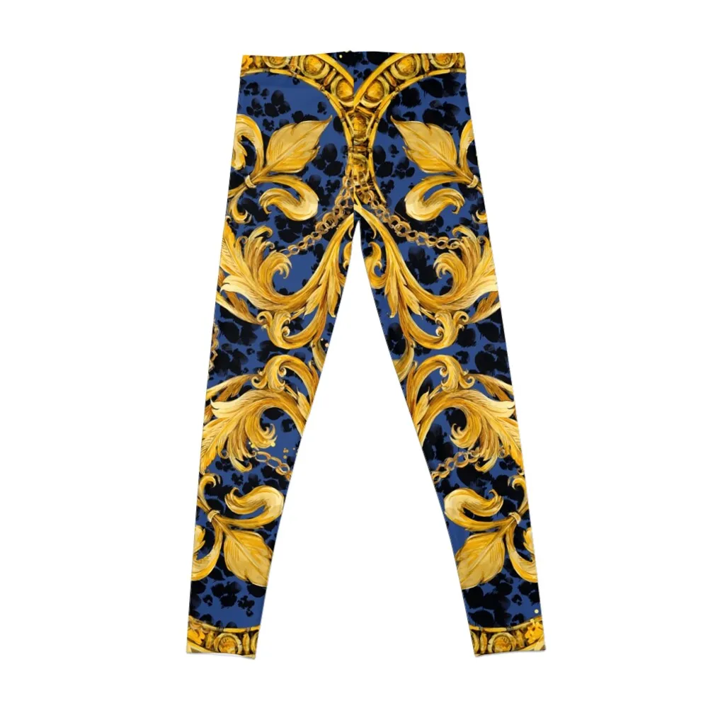 golden lion and damask ornament. Leggings sportswear for gym flared Legging sport Women sportwear Womens Leggings