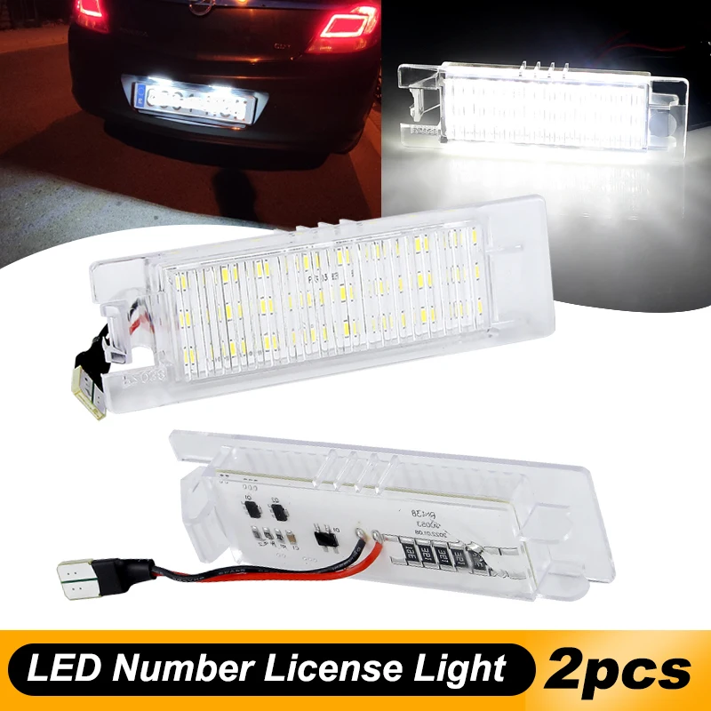 2pcs For Opel LED Number License Plate Light Astra K J H Corsa D E C Meriva A B Vectra C Zafira B Insignia Adam or Vauxhal White