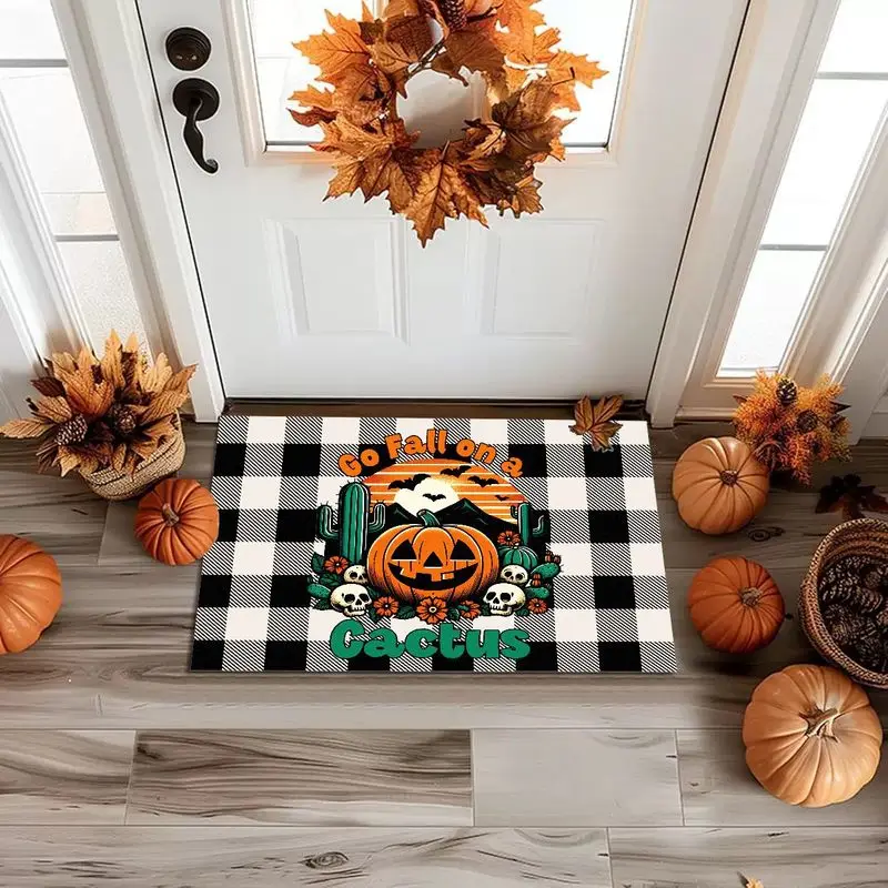 VIKAMA grid Halloween doormat, anti slip and absorbent track blanket, washable floor mat for home decoration