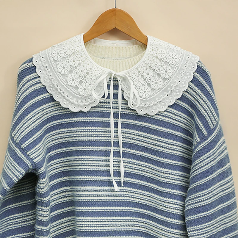 

Fashion Floral Embroidered Fake Collar Lace Cape Hollowed Out Decorative Collar Three Layers Shawl Accessory For Dresses Blouse