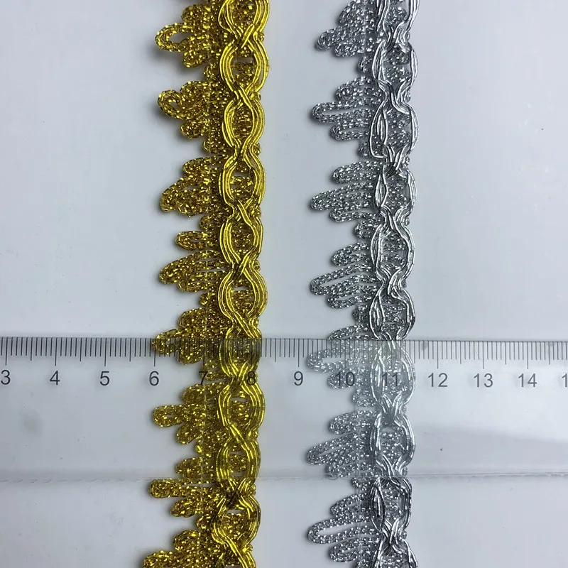 5m/16.4ft Each Pack Gold Silver Lace trims Ribbons Weaving Edge clothes curtain Decorations Handmade DIY sewing Crafts accessory