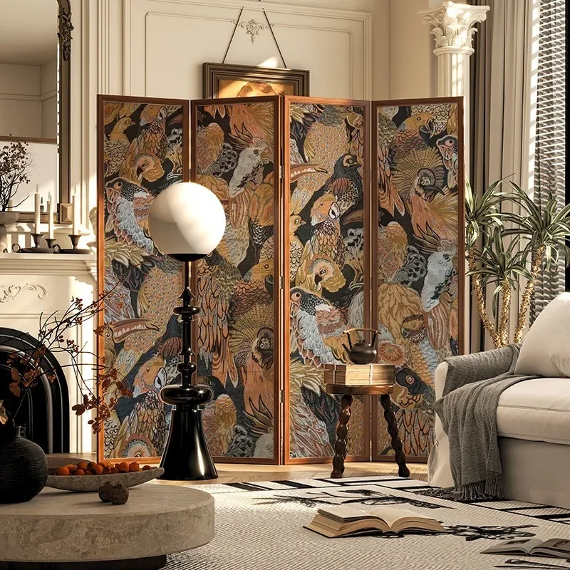 New Chinese style Qianniaohui solid wood folding screen household can block the mobile partition into the door porch living room