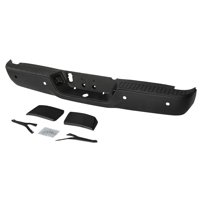 Cutting Style Black Rear Bumper Assembly W/ O Exhaust Holes W/ Sensor For 2009-2018 Dodge RAM 1500