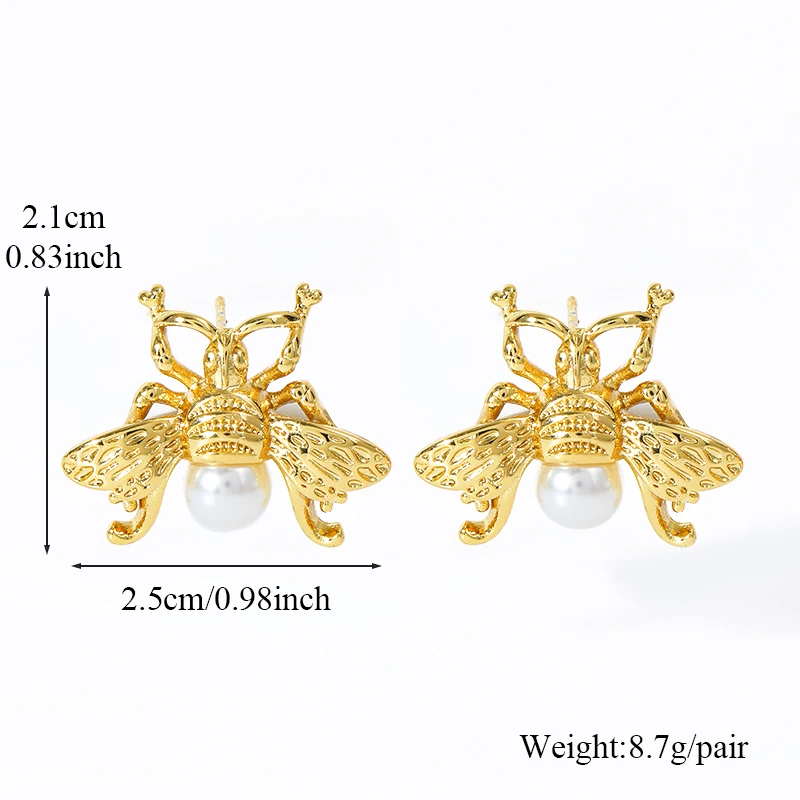 EILIECK 316L Stainless Steel Cute Bee Pearls Earrings For Women Fashion New Party Gift Ear Stud Waterproof Jewelry Bijoux Серьги